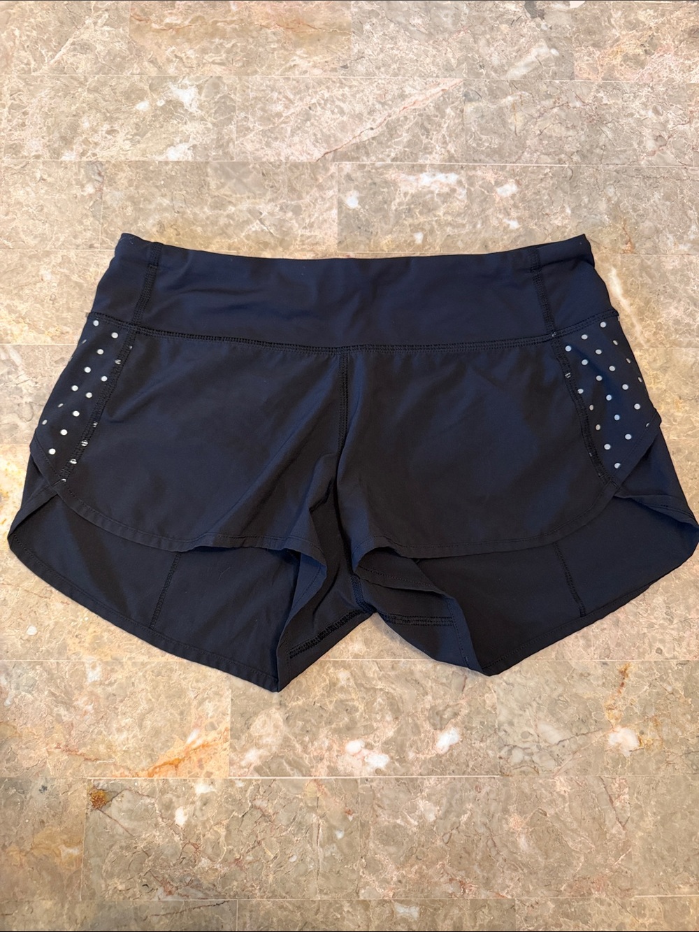 lululemon athletica Black Layered Running Shorts with Dot Side Panels